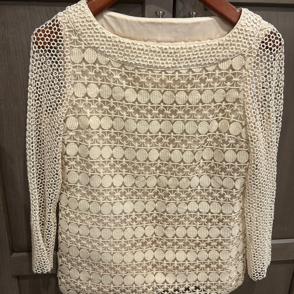Tory Burch Embroidered Eyelet Cream Top